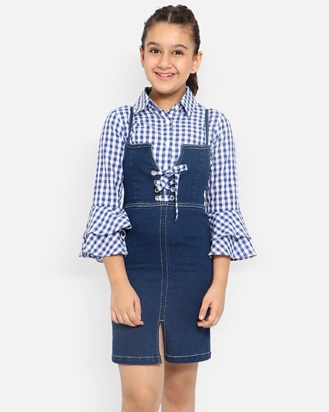 Buy FabAlley Women Blue Solid Dungaree Dress - Dresses for Women 1543535 |  Myntra