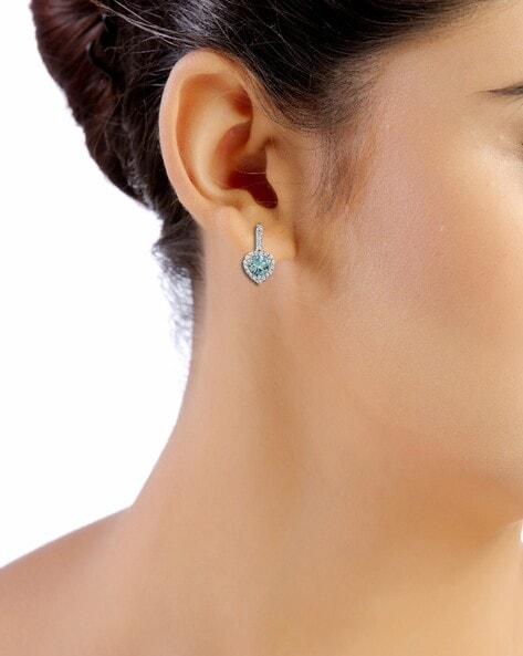 14K White Gold Blue Topaz and Diamond Halo Leverback Earring | Quality Gem  LLC | Bethel, CT