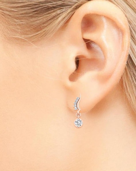 Textured Metal Star Drop Earrings With Rhinestone Details - Approximately  1.5