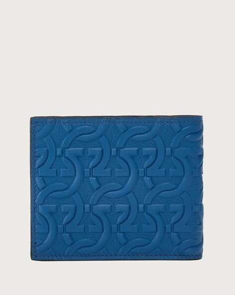 Salvatore Ferragamo - Men's Double Gancini Pebbled Leather Blue Wallet