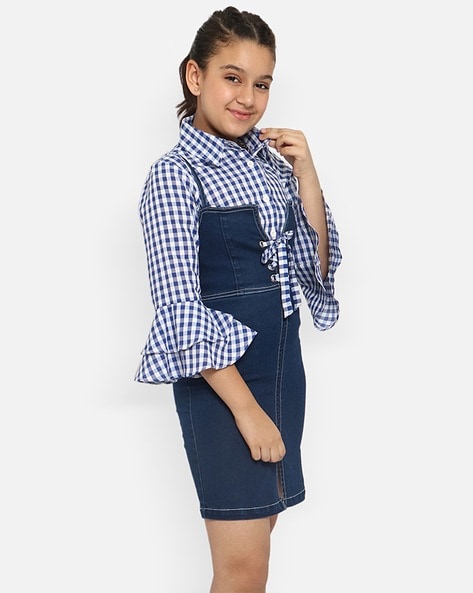 Checkered clearance dungaree skirt