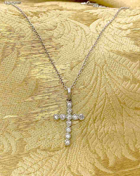 1/5 cttw Lab Created Diamond Cross Pendant Necklace Sterling Silver 3/4  Inch - Vir Jewels
