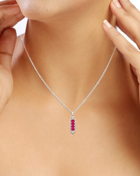 Bridal Ruby Necklace with Earrings In 92.5 Sterling Silver - Gleam Jewels