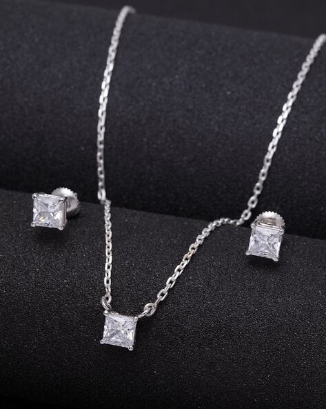 Pear Garnet Necklace & Earring Jewelry Set in Sterling Silver