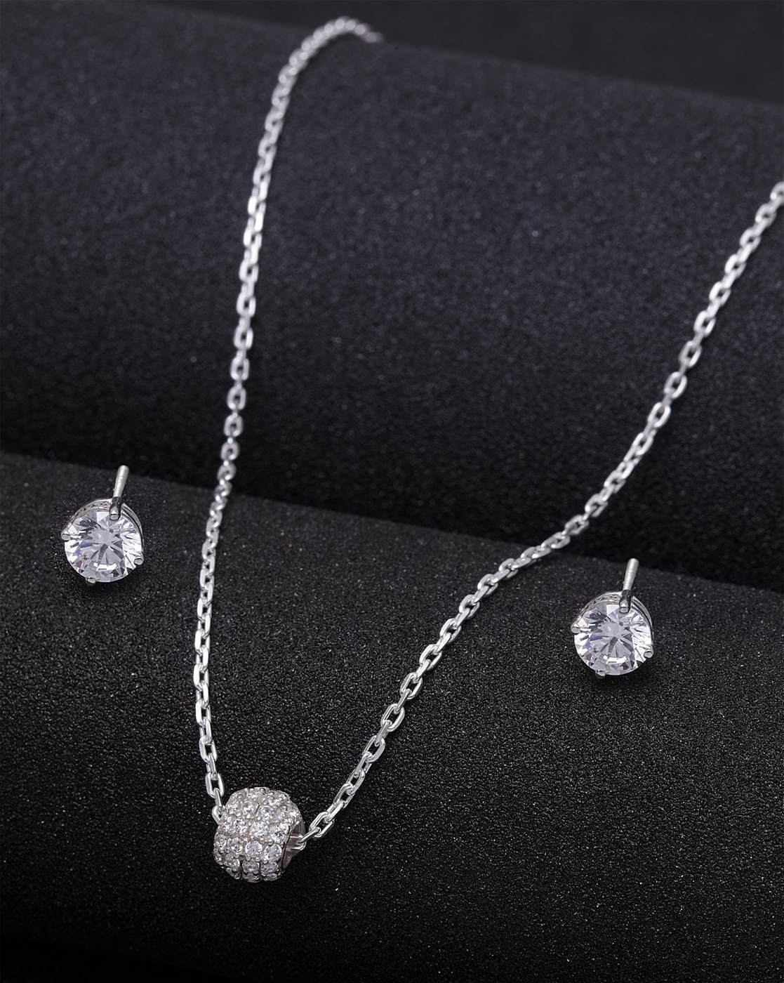 Cubic Zirconia Pendant 2PCS Necklace and Earrings Set Wedding Jewelry –  TulleLux Bridal Crowns & Accessories