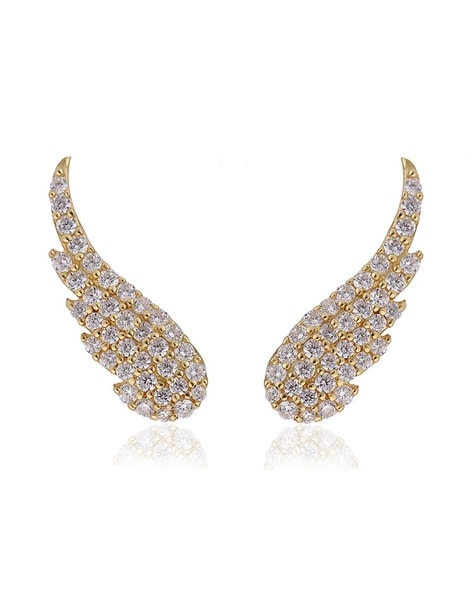 14K Gold Angel Wings Diamond Stud Earrings 14K White Gold