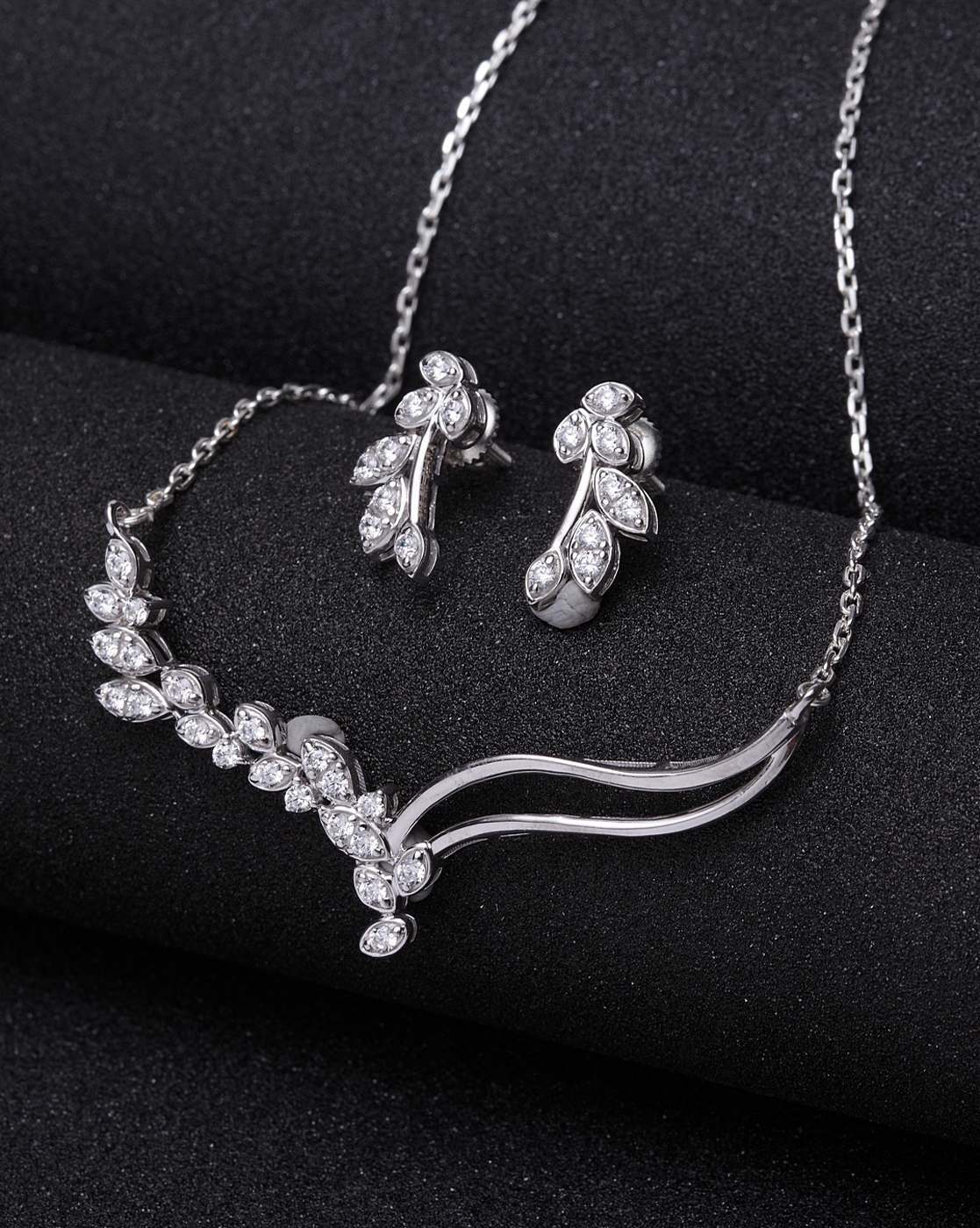 Handmade Silver Oxidised Necklace Earrings Set - White - Beatnik