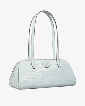 Tory Burch Robinson Pebbled Small Tote (Blue Mist) Handbags