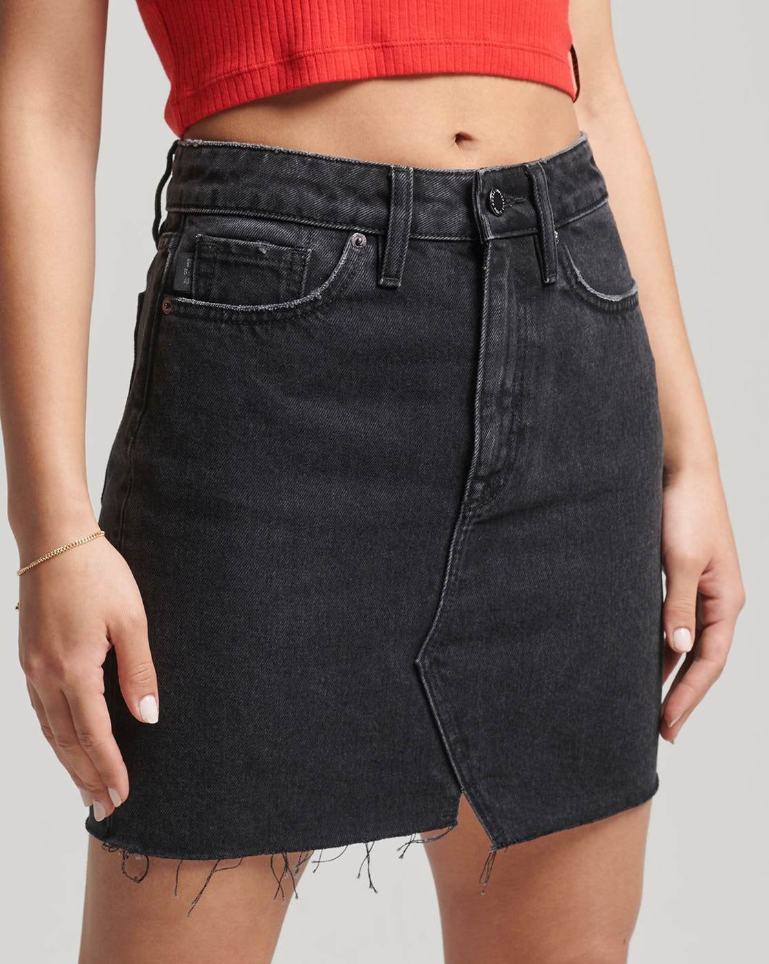 A line black denim mini clearance skirt