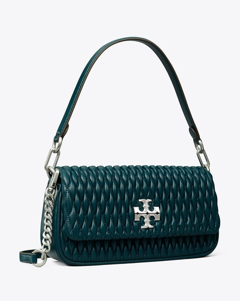Buy Tory Burch Kira Ruched Small Flapover Shoulder Bag | Green Color Women  | AJIO LUXE