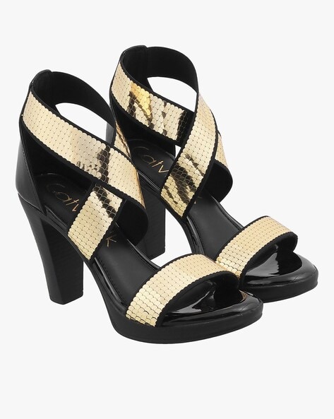 Amazon.com: Black And Gold Strappy Heels