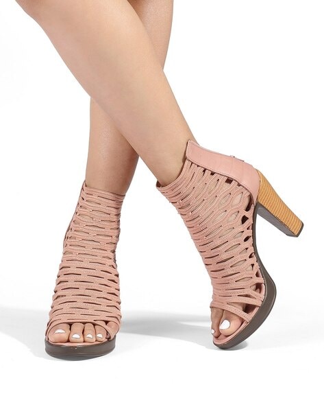 Open-toe Chunky Heels Sandals Shoes With Zipper For Women -  TheCelebrityDresses