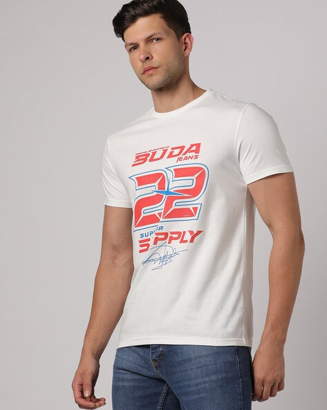 Buda Jeans Co Printed Slim Fit Crew-Neck T-Shirt (White)