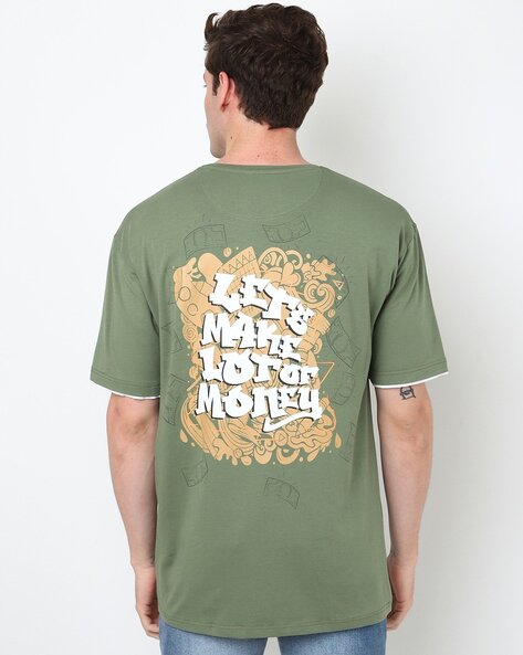 Fort Collins Regular Fit Brand Print Oversized T-Shirt For Men (Olive, L)