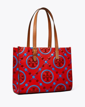 Buy Tory Burch Small T Monogram Contrast Embossed Tote Bag | Tory Red Color  Women | AJIO LUXE