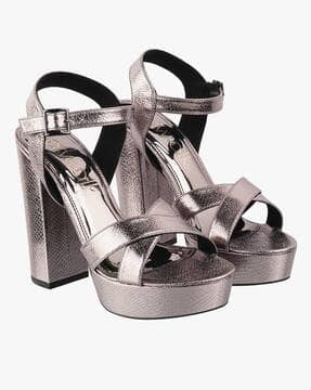 Reptillian Pattern Chunky Heeled Slip-On Sandals