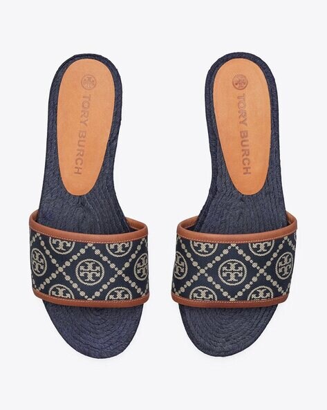 Buy Tory Burch T Monogram Espadrille Slides | Blue Color Women | AJIO LUXE