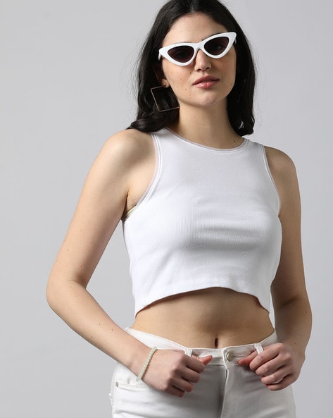 Ribbed Crop Top - White - Ladies