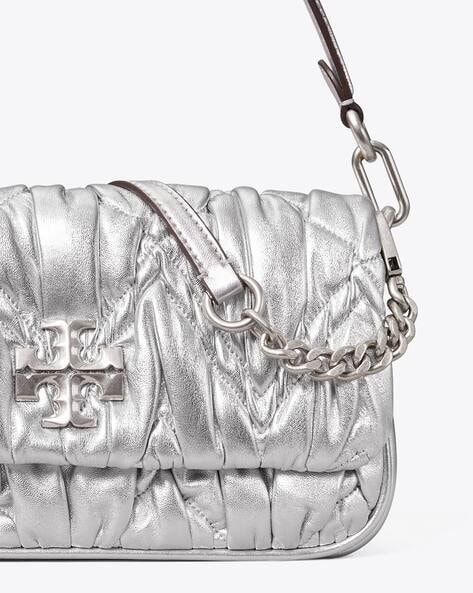 Tory Burch, Bags, Tory Burch Mini Kira Metallic Diamond Ruched Flap Bag  Silver