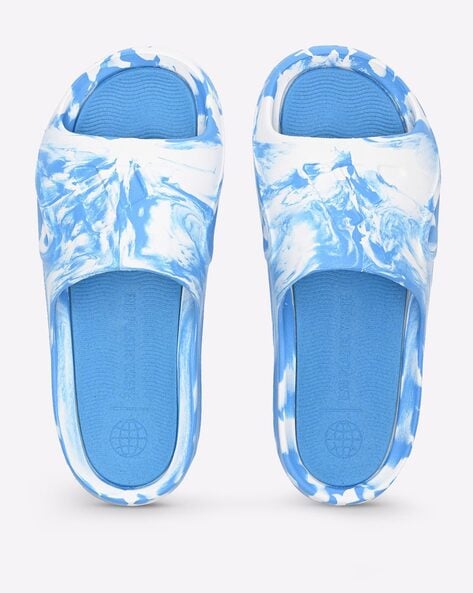 Adidas slides cheap white and blue