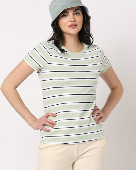 Buy Women's T-Shirts Green Stripe Tops Online