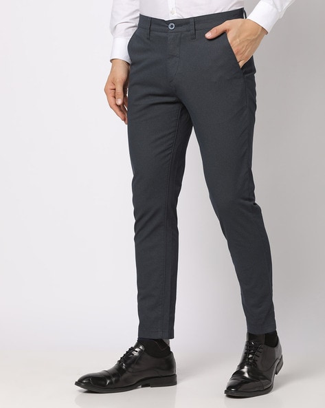 Buy Checked MidRise FlatFront Slim Fit AnkleLength Trousers Online at  Best Prices in India  JioMart