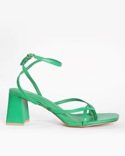 Green Chain-Embellished Ankle Strap Sandals - CHARLES & KEITH PT