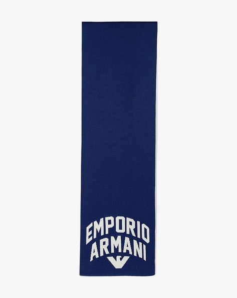 Buy EMPORIO ARMANI Scarf with Contrast Lettering Logo Blue Color