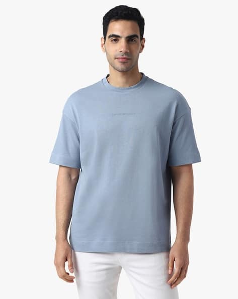 【関税&送料込】Emporio Armani Petrol Blue Cotton T-Shirt Emporio Armani Logo Embroidered Lyocell-Blend T-Shirt | eBay