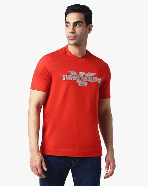 Buy EMPORIO ARMANI Logo Mania Cotton Regular Fit T Shirt Red