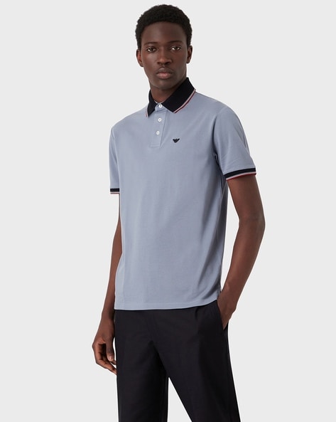 Buy EMPORIO ARMANI Cotton Regular Fit Polo T Shirt Purple Color