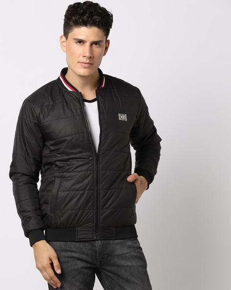 Mens black sale padded bomber jacket