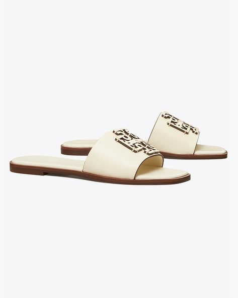 Buy Tory Burch Ines Open-Toe Slides | Off White Color Women | AJIO LUXE