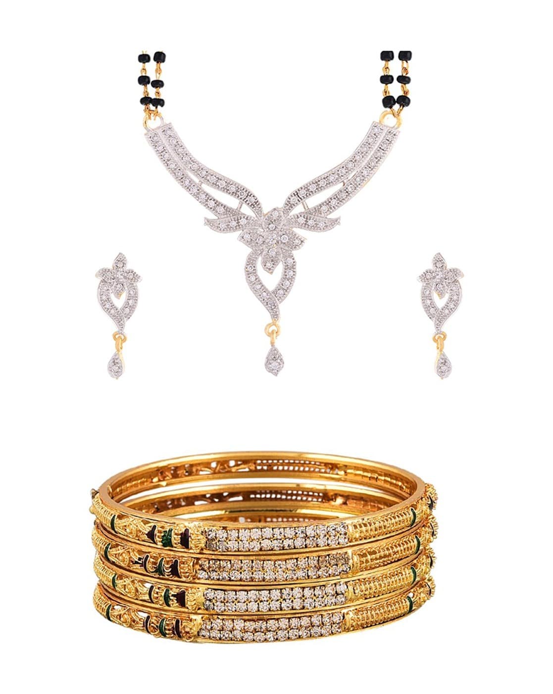 Zeneme Multi-Piece Necklace & Bangles Set For Women (Gold-Plated, OS)