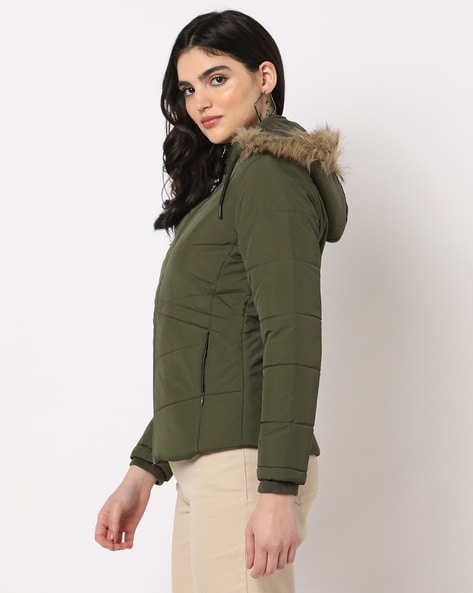 Olive green down store jacket womens