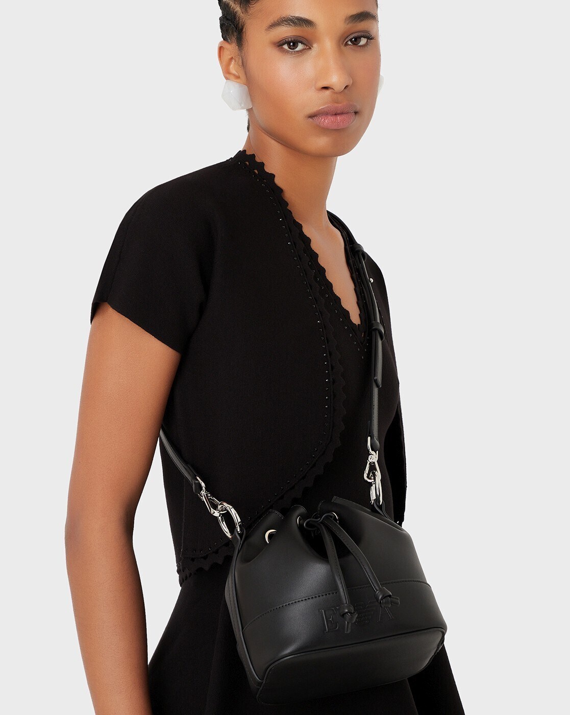 EMPORIO ARMANI Small Milly Bucket Bag with Logo Detail For Women (Black, OS)