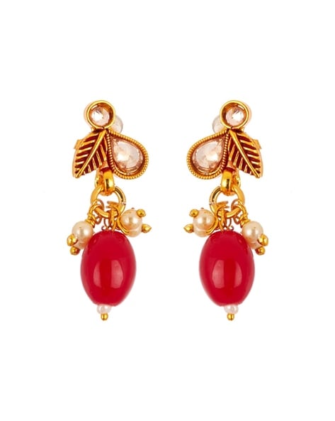 Buy Beautiful Red Coral Earrings One Gram Gold Plated Pavalam Earring Gold  Design Online