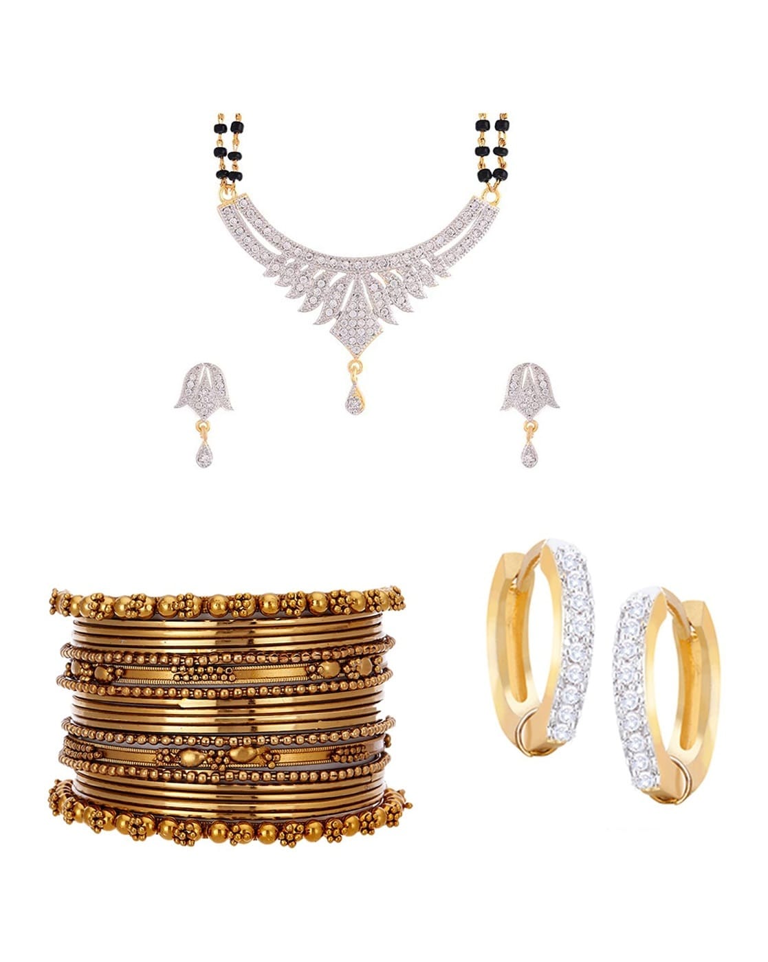 Zeneme Multi-Piece Necklace & Bangles Set For Women (Gold-Plated, OS)