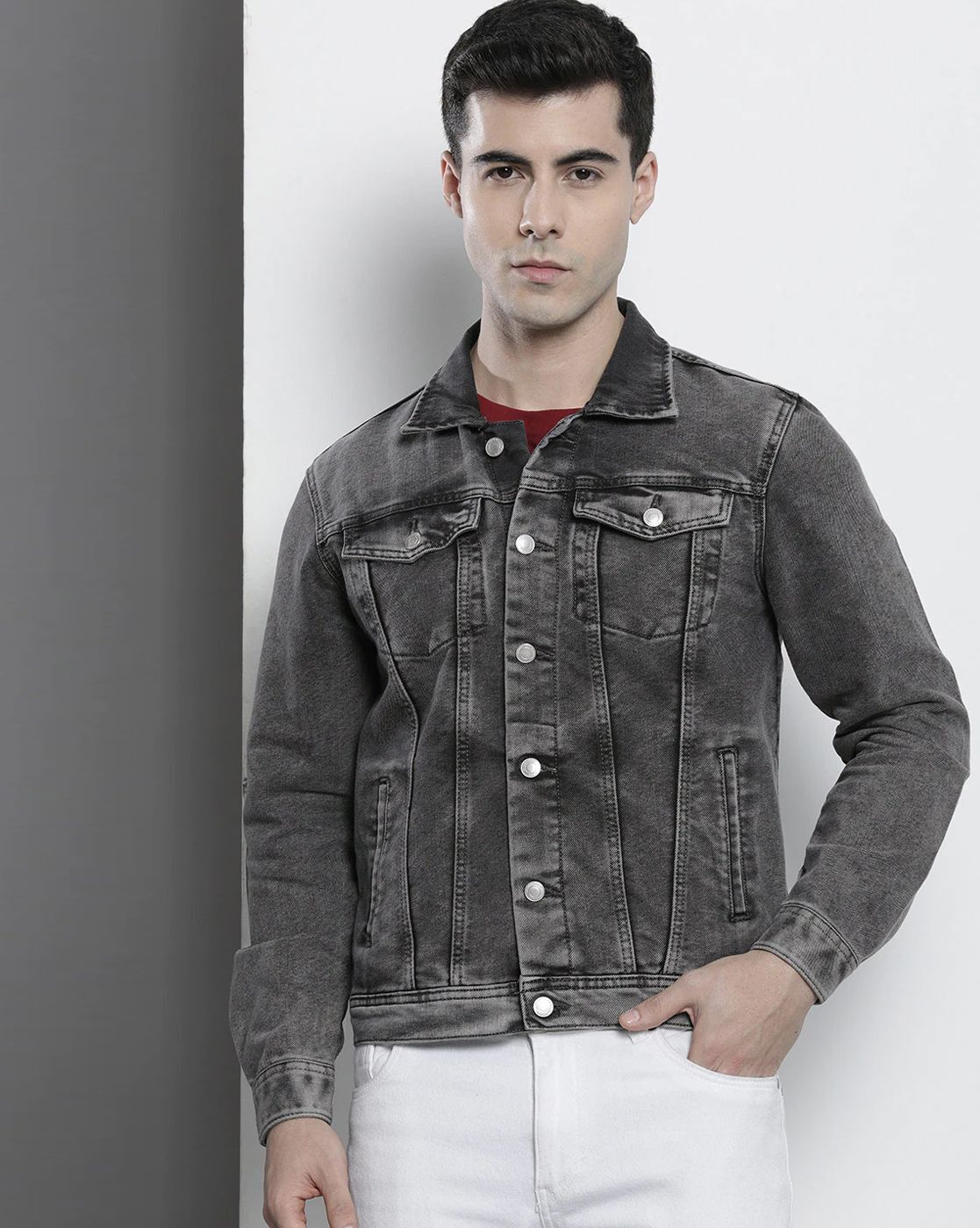 Buy online Grey Denim Jacket from Jackets for Men by Showoff for ₹2129 at  60% off | 2024 Limeroad.com