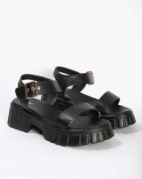 Black chunky 2025 strap sandals