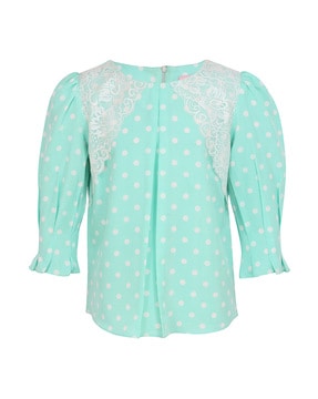 Polka-Dot Print Top with Lace Overlay