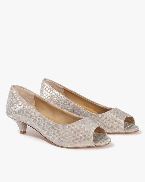 Basket Weave Pattern Kitten Heeled Sandals