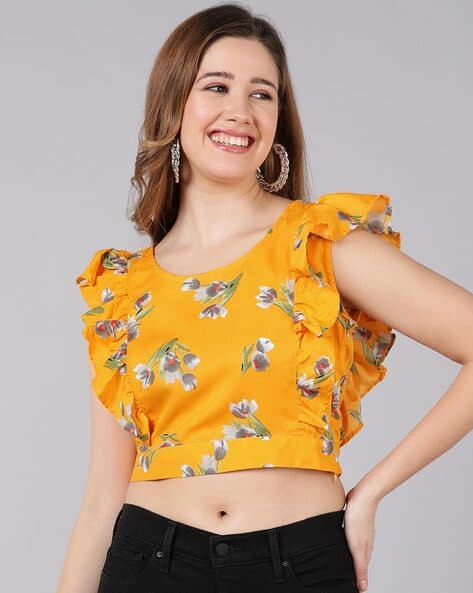 yellow floral crop top