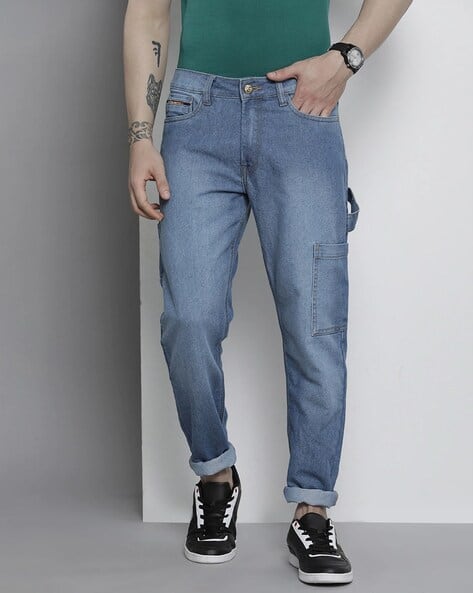 The Indian Garage Co Men Mid-Wash Jeans with Patch Pockets