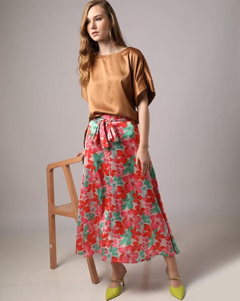 Encrustd Floral Print Flared Skirt