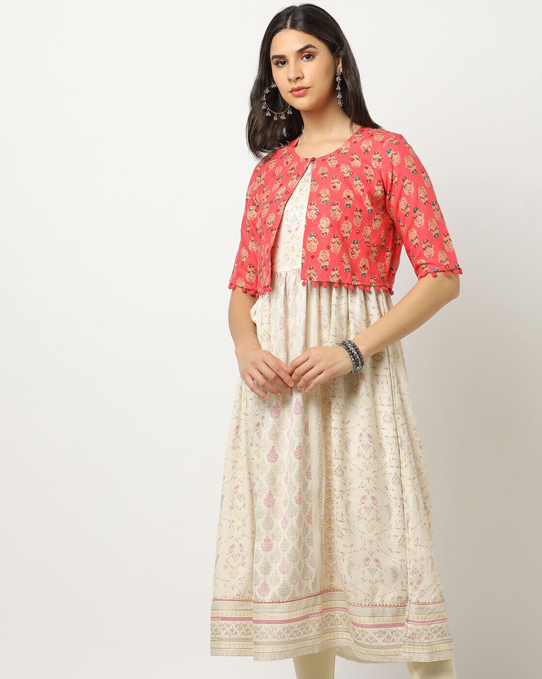 White kurti with hot sale long jacket