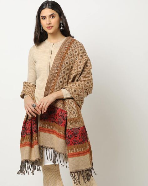 Intarsia-Knit Shawl with Tassels Price in India
