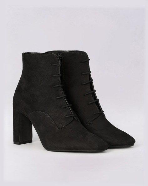 Pu Knit Top Chunky Block Heel Ankle Boots | Nasty Gal