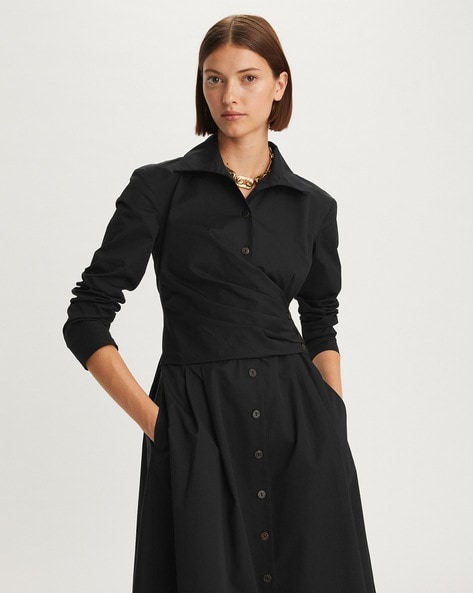 Buy Tory Burch Poplin Wrap Shirt Dress, Black Color Women