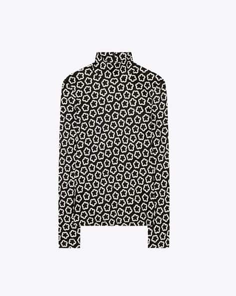 Buy Tory Burch The Flower Silk Jersey Turtleneck | Black Color Women | AJIO  LUXE